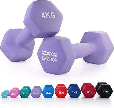 Core Balance 4kg Dumbbell Pair Hex Neoprene Purple Cast Iron