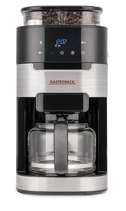 Gastroback 42711 Kaffeemaschine Grind & Brew Pro, Filterkaffeemaschine mit integriertem Mahlwerk, Kegelmahlwerk mit 8 Mahlstu