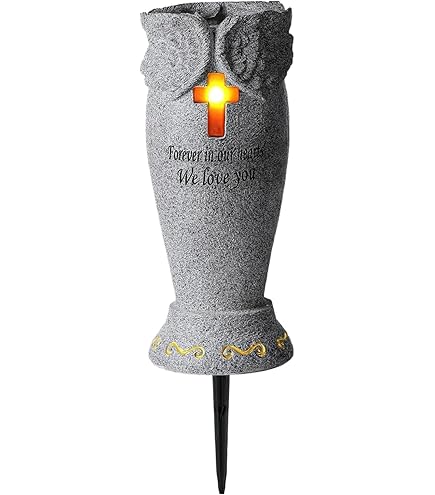 Solar Cemetery Grave Vase with Light Up Cross & Lament Resin Cemetery Vases with Spikes Cut Weatherproof Grave Vase for Fake/Fresh Flowers, Flower Not Included, Solar Cemetery Grave Vase, Gr Solar Cemetery Grave Vase with Light Up Cross & Lament Resin Cemetery Vases with Spikes Cut Weatherproof Grave Vase for Fake/Fresh Flowers, Flower Not Included, Solar Cemetery Grave Vase, Gr