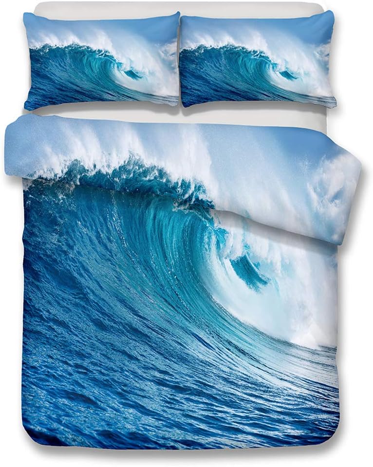 Ocean Duvet Cover Set King Size, Tropical Island with The Palm Trees and Sea Beach Nature Theme Print, A Decorative 3 Piece Bedding Set with 2 Pillow Shams, Turquoise Blue