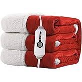 RALYSUN Electric Heated Blanket Twin Size 62"x84" - Dual-Sided with Microplush & Sherpa Fabric, 4 Heat Settings & 10 Hours Auto Off, Machine Washable - Red