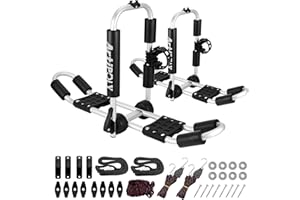 ARTIPOLY Kayak Roof Rack for 2 Kayaks, 4-in-1 Multifunction Bilateral Kayak & Canoe Car Racks J-Bar with Paddle Holder for Easy Mount Kayak/Surf/Ski/Canoe/SUP on SUV, Car and Truck Crossbar