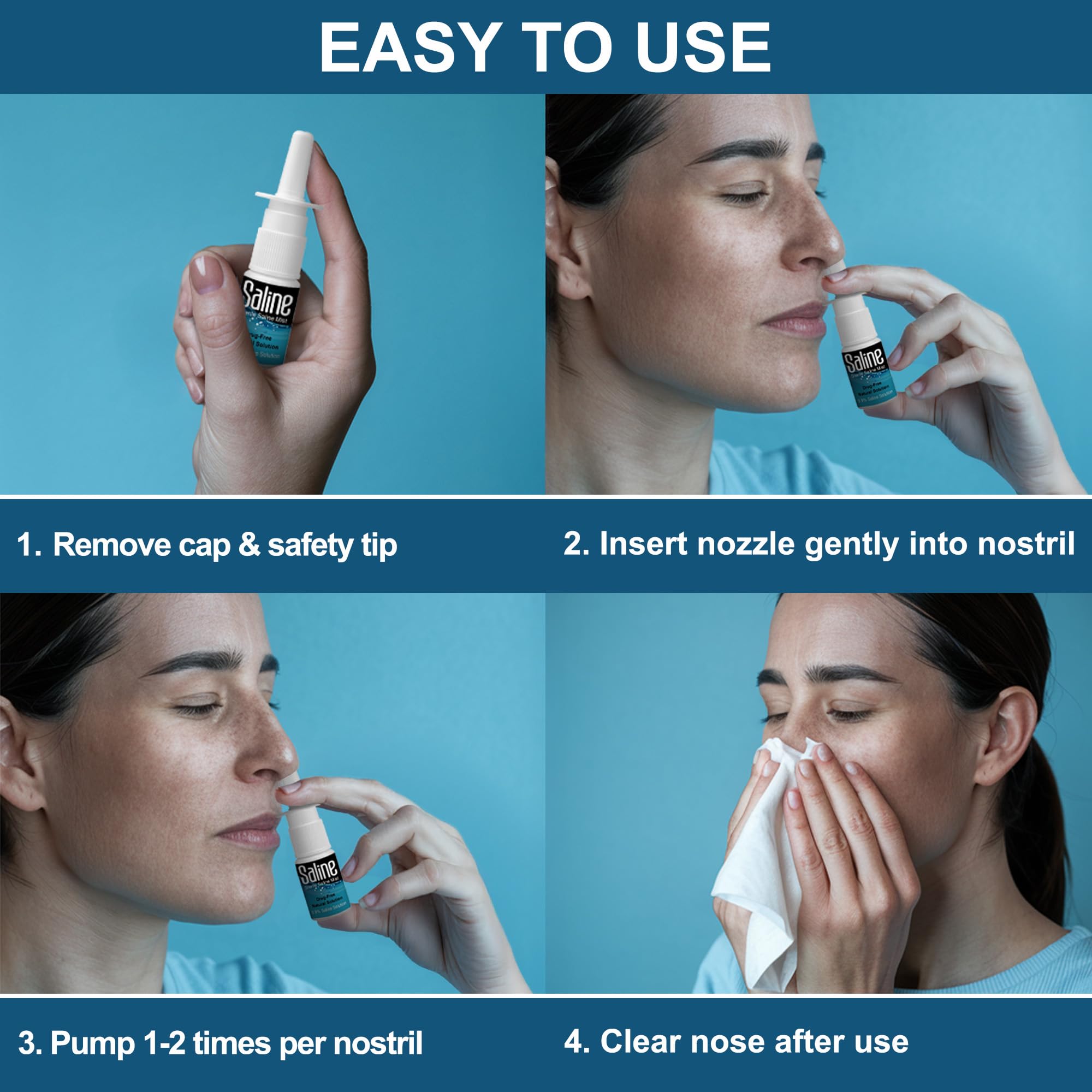 Shusher Care Saline Spray for Nose - Nasal Spray Saline Solution for Newborn, Baby & Adults, Salt Water Decongestant Mist for Stuffy Nose, Travel Friendly, Natural, 0.9% Saline - 30 ml (1.01 fl oz)