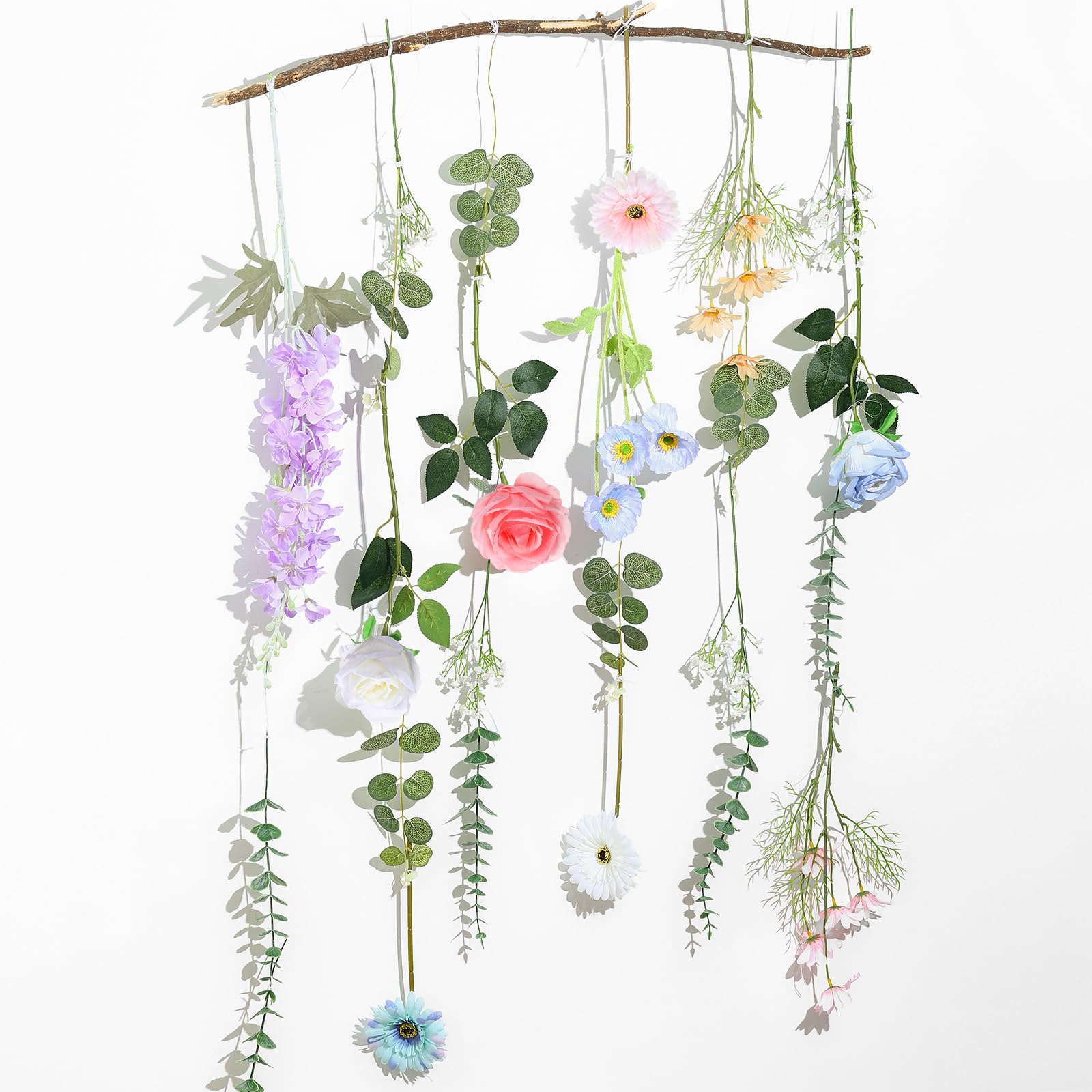 Photo 1 of Hoteam 26 Pcs 26 Pcs DIY Flower Garland Artificial Hanging Wildflower Backdrop Set Fake Rose Eucalyptus Daisy Poppy Wild Flower Decor for Wedding Party Birthday Home Garden (White,Blue,Pink)