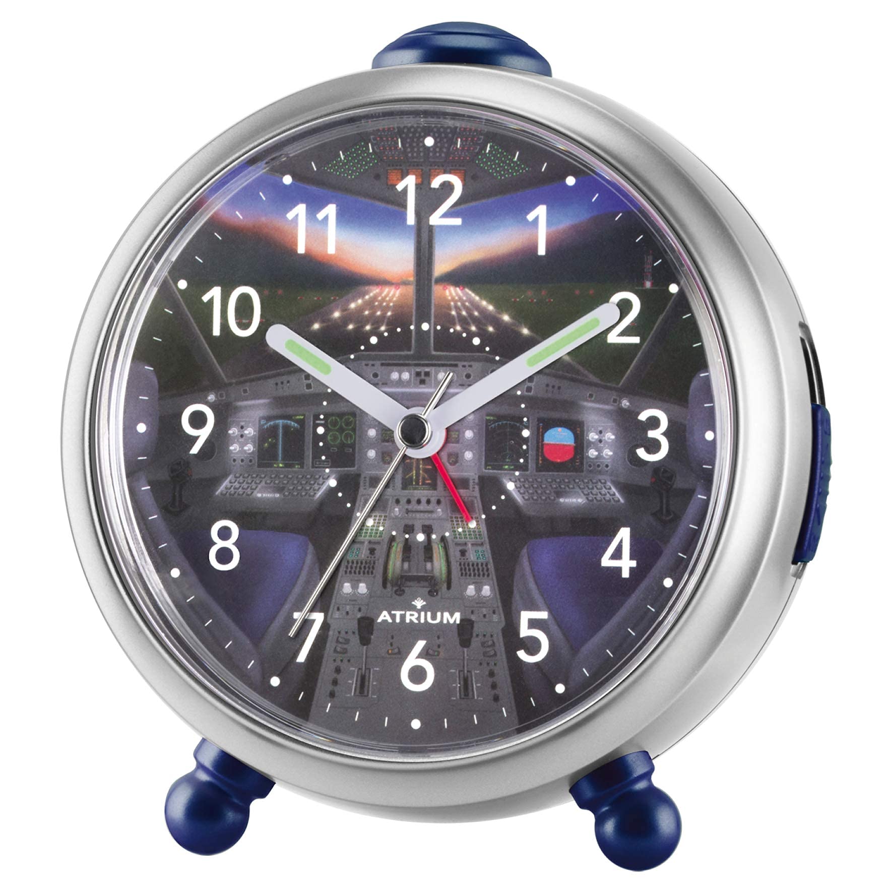 Atrium A932-19 Children's Alarm Clock Cockpit Aeroplane without Ticking Snooze Light Analogue Quartz Silver