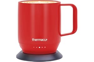 THERMACUP Premium Heated Coffee Mug with 5 Temperature Settings, Industry-Leading Smart Electric Cup, Up to 8-Hour Battery, 12oz with Lid (14oz Total Capacity), Cherry Red
