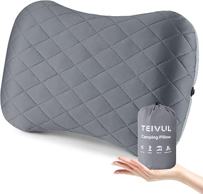 TEIVUL Camping Pillow Inflatable Travel Pillow with Removable Case Ergonomic