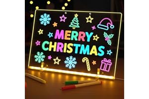 3 otters LED Note Board with Colors, Acrylic Dry Erase Board with Light 4 Modes and 7 Colors 13.7 X 10 Inch Include Adapter Hanging Chain Spray Bottle 7 Markers for Kids Office Party Birthday Gifts