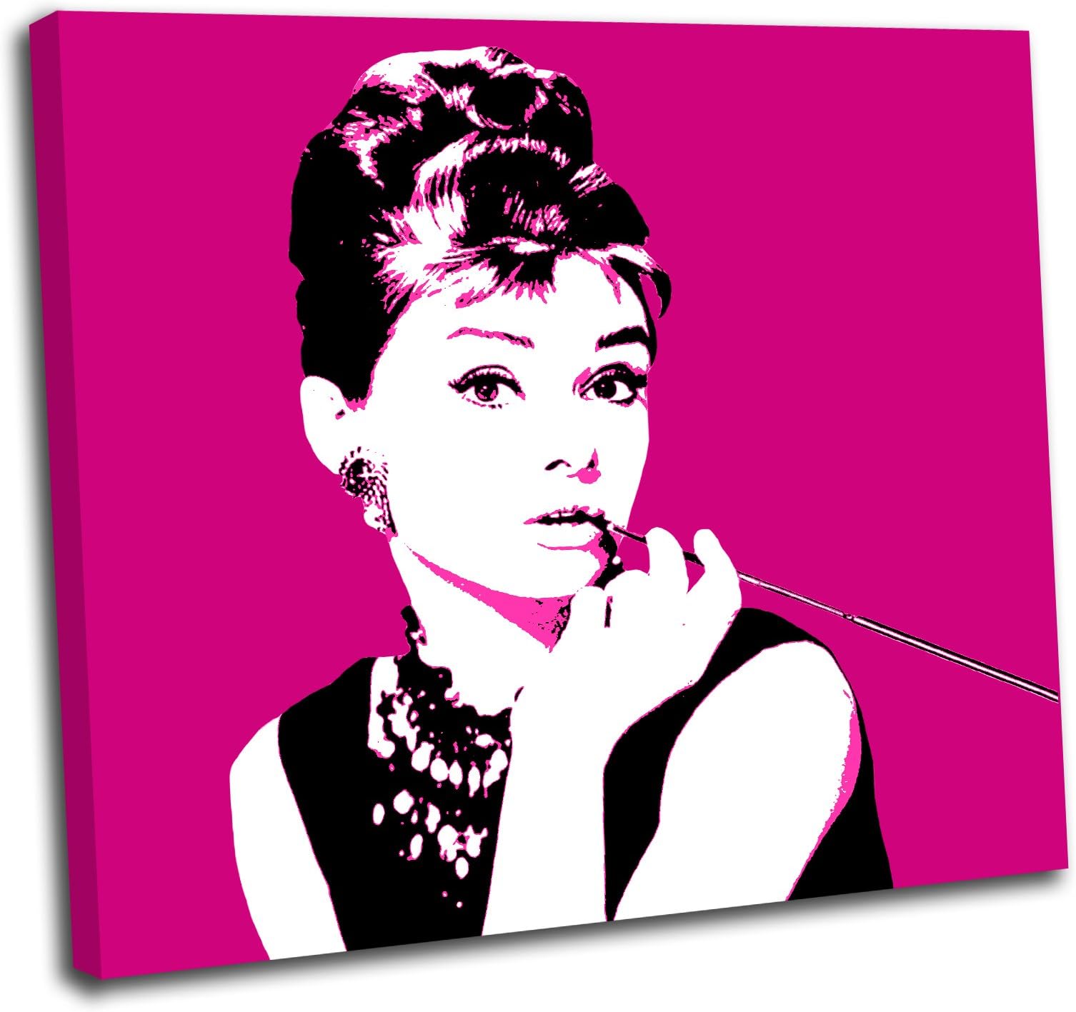 Canvas Culture - Audrey Hepburn Pop Art Box Framed Canvas Art Print Picture 5 Pink 40 x 40cm