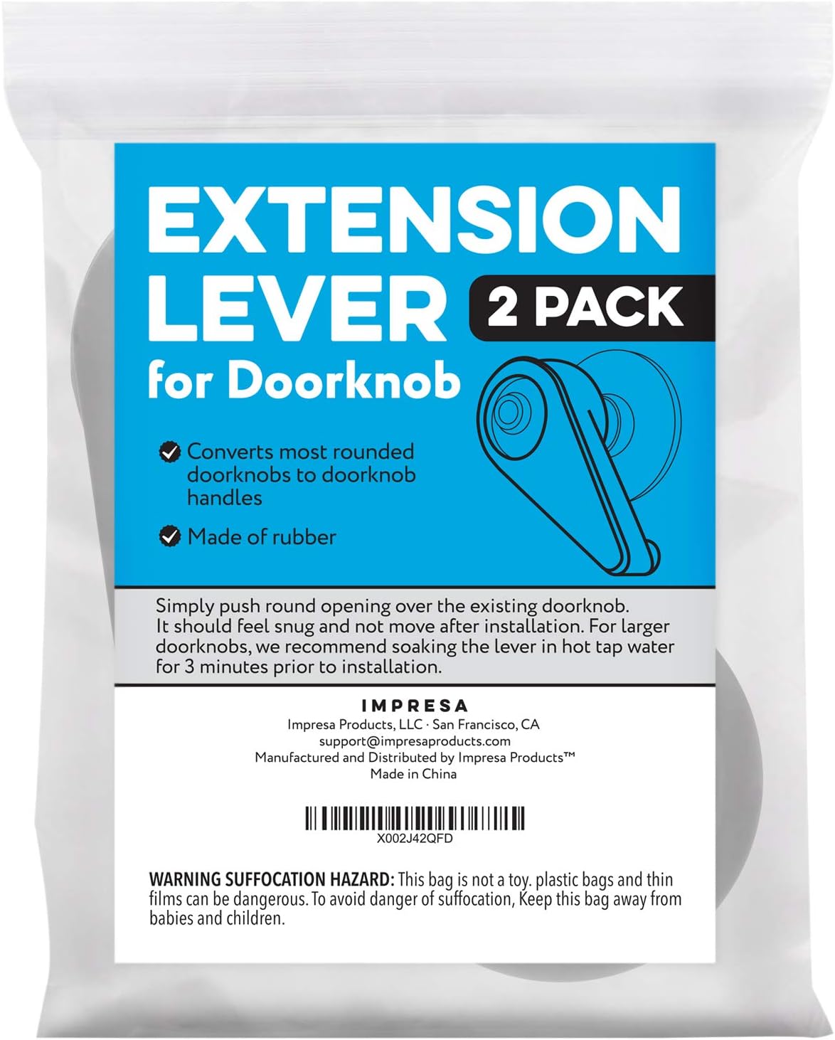 Two Pack Door Handle Extension, Soft Rubberized Doorknob Extension, Converts Knob Style Doors to Handles for Easy Accessibility for Elderly, Disabled, Children, Fits Door Knobs 2" to 2.5": Health & Personal Care