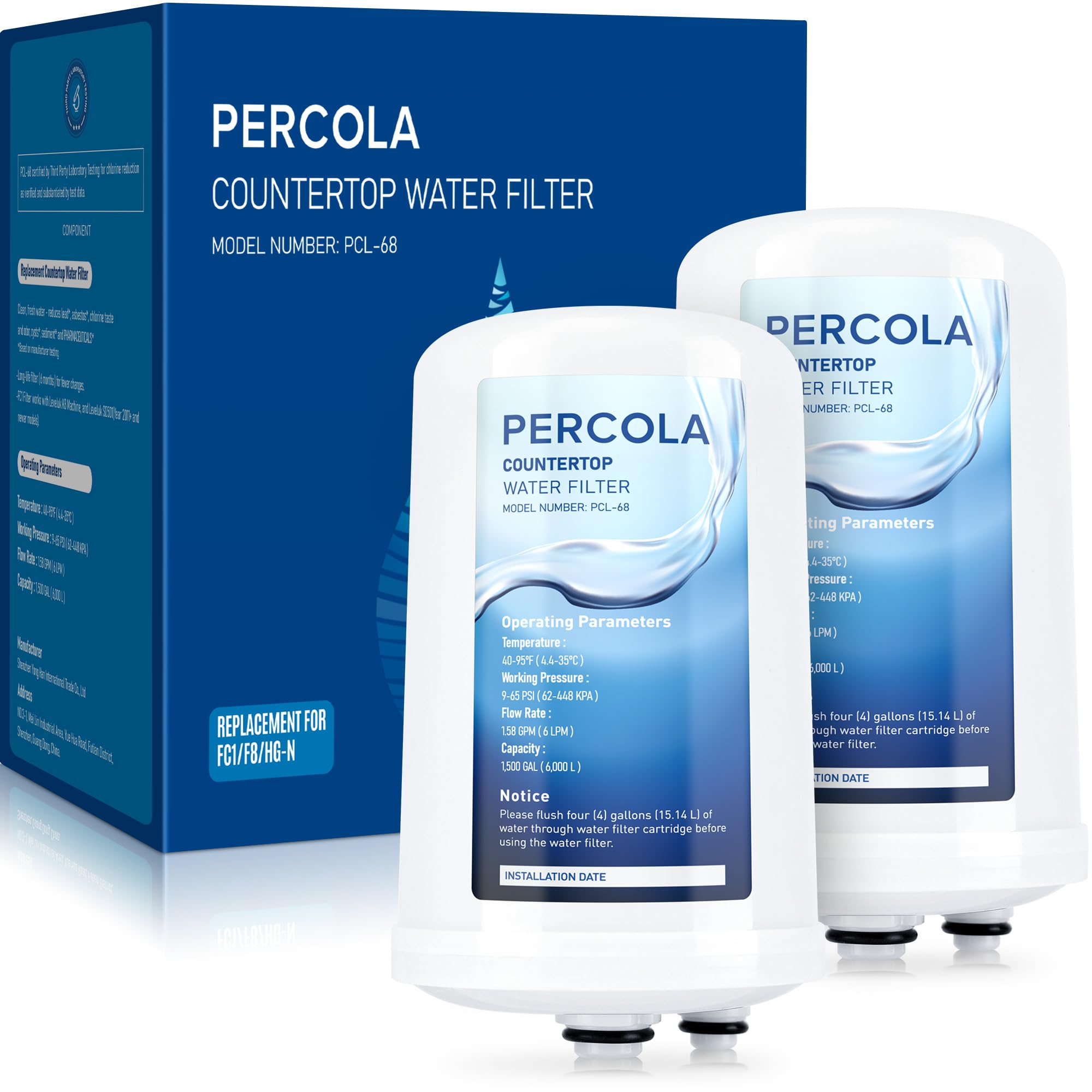 Photo 1 of PERCOLA FC1, F8, HG-N Water Filter, Compatible with Enagic Leveluk F8 and HG-N Filters on K8, SD501(2011+), JRIV Machine (2 Pack)
