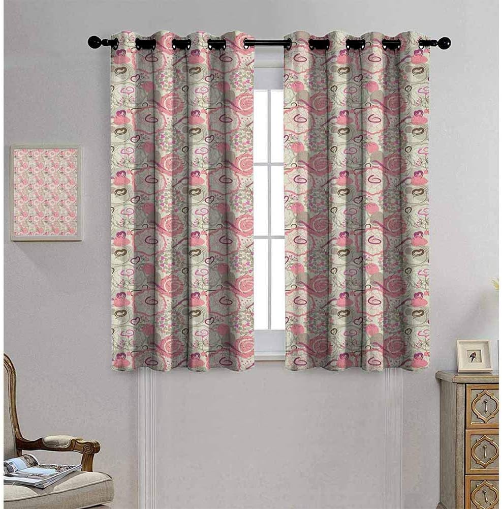 Ahuimin Floral Printed Blackout Curtains, Pastel Colored Flowers Abstract Swirls and