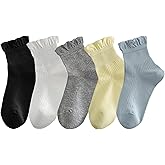 zrylibya Women Cute Ruffle Frilly Trim Ankle Socks Scalloped Pointelle Casual Crew Socks 5 Pairs
