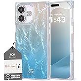 Cocomii Retangle Case for iPhone 16, Compatible with MagSafe, Turquoise Real Mother of Pearl