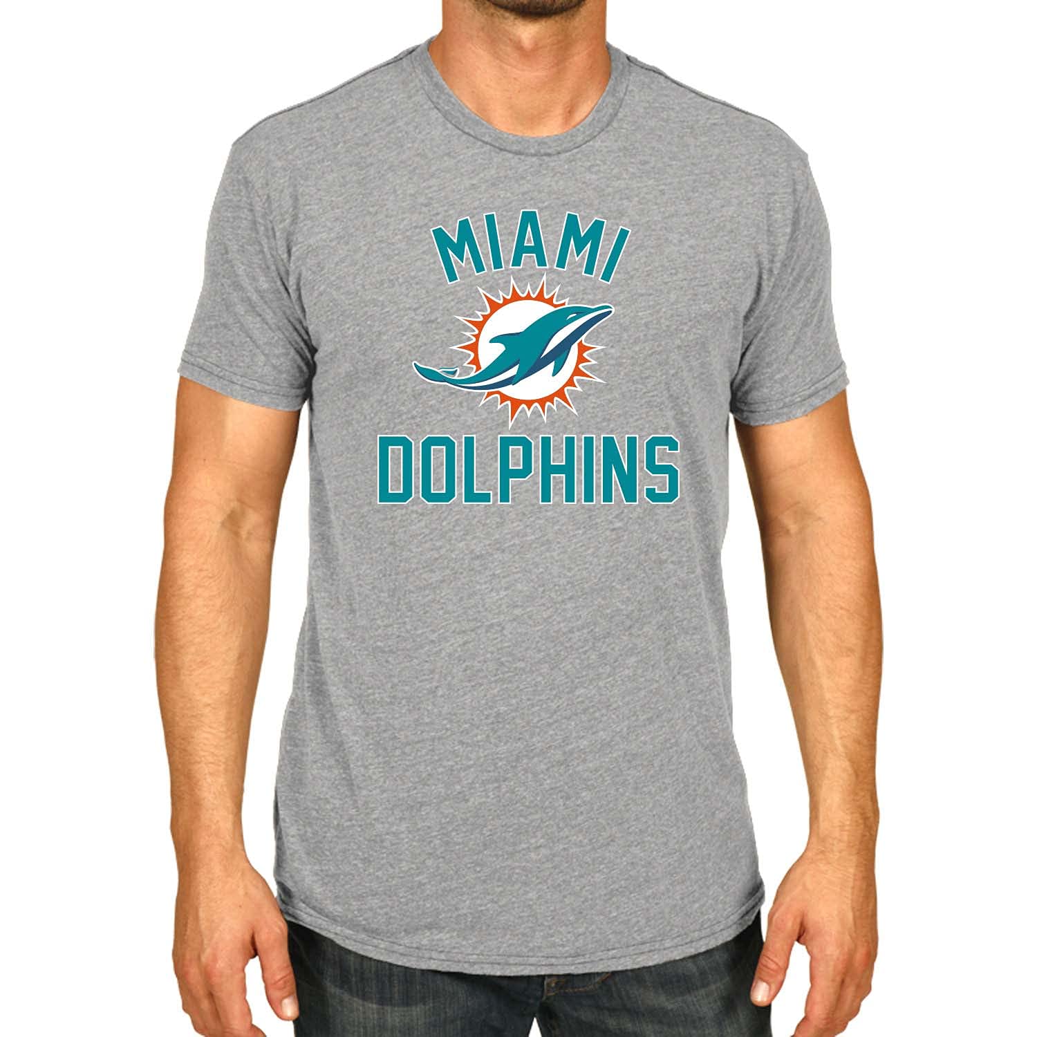 Team Fan Apparel NFL Adult Gameday T-Shirt - Cotton Blend - Tagless - Semi-Fitted - Unleash Your Team Spirit During Game Day (Miami Dolphins - Gray, Medium) Image