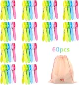VEGCOO 60 Pcs Clothes Pegs with Storage Bag 5 Colors Durable Windproof view 2