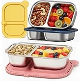 Qtaikong 3 Pack Stainless Steel Snack Containers with Lids, Reusable Double Compartment Food Storage, Non Toxic Silicone Lids Lunch Box for Home, Travel, Outdoor and Camping