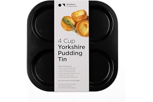 Wrenbury Yorkshire Pudding Pan Tray 4 Cup - Large Cup Heavy Gauge Yorkshire Pudding Tin Baking Pans for Perfect Yorkshires - 10 Year Quality Guarantee - Muffin Top Pan 4 Inch