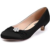 ERIJUNOR Women Closed Toe Comfort Kitten Heels Rhinestones Satin Wedding Evening Dress Shoes