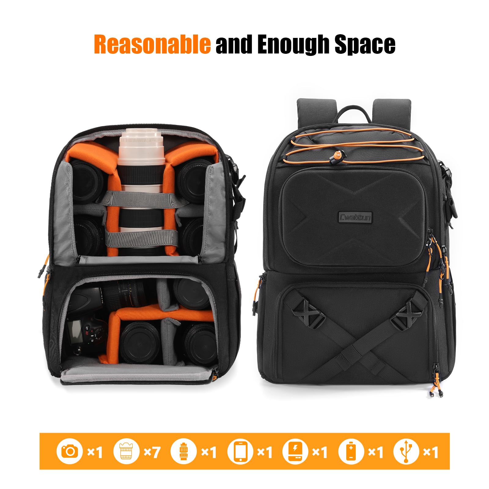 Cwatcun Camera Backpack Professional DSLR/SLR/Mirrorless, Waterproof Hardshell Case Large Camera Bag Outdoor Hiking Travel Multifunction Photography Backpack with Tripod Holder&Laptop Compartment 1.0