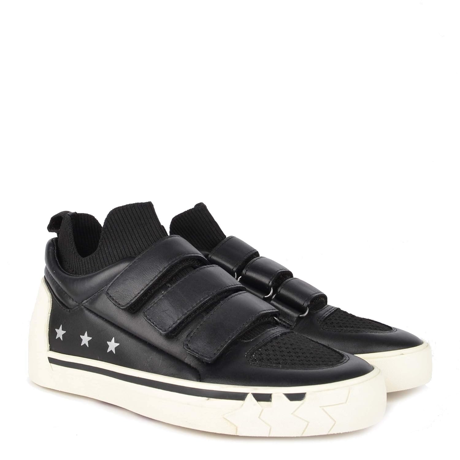 black leather velcro trainers
