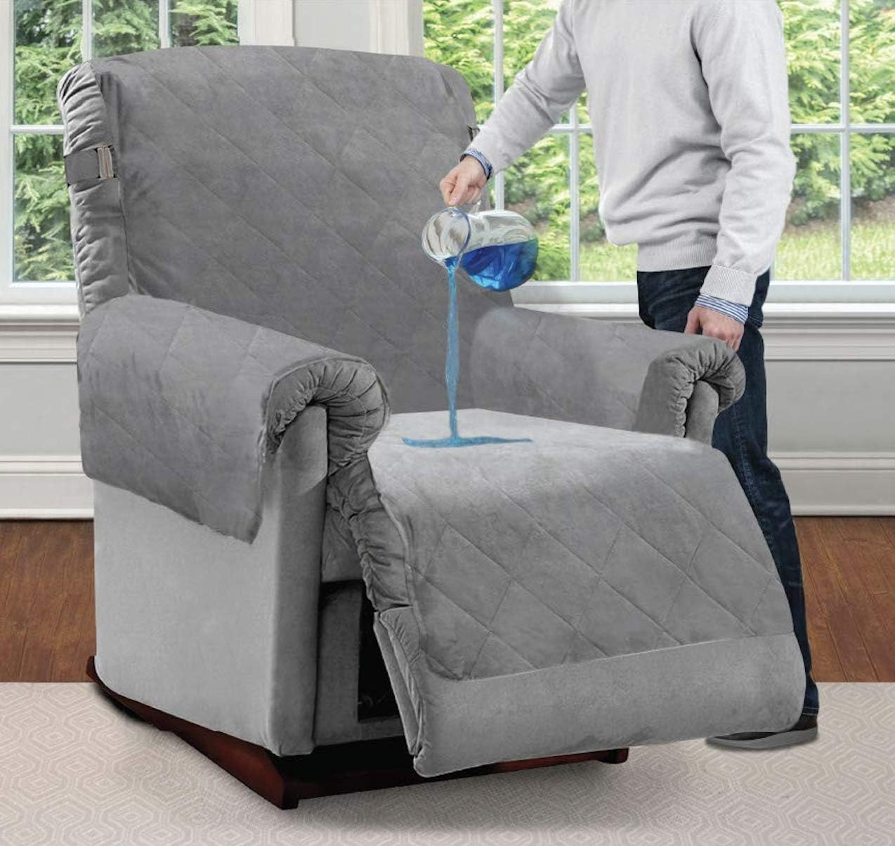 MIGHTY MONKEY Premium Water and Slip Resistant Recliner Slipcover, Seat Width Up to 26 Inch, Absorbs 2 Cups of Water, Oeko Tex Certified, Suede-Like, Cover for Recliners, Dogs, Recliner, Gray