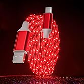 LED USB C Cable Starry Light USB A to Type C Fast Charging Cable Lighted USB C Charger Cord Compatible with Phone 16 15, Samsung Galaxy S24 S23, Pixel and More 3.3FT(Red)