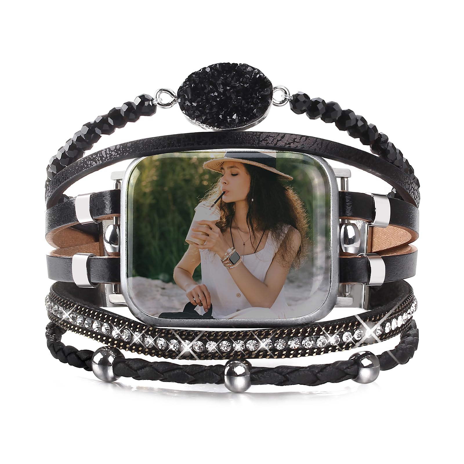 CHARMINGO Boho Beaded Bracelet Compatible with Apple Watch Band Women 42mm 44mm 45mm 49mm Series 10 9 8 7 6 SE Ultra 2 - Handmade Leather Cute Multilayer Wrap Apple Watch Strap for iWatch Band Series