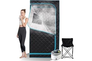 Smartmak Portable Home Steam Sauna, Full Size Personal Sauna Spa Box, Single Saunas Tent with Steamer, 4L 1500W Steam Generator 99 Min Timer, Remote Control, Upgraded Foldable Chair, Mat, Green Border