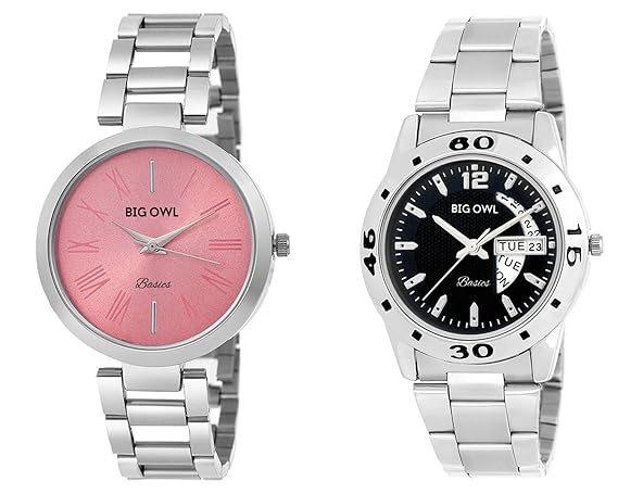 Bigowl Wrist Watch Couple Combo for Men and Women