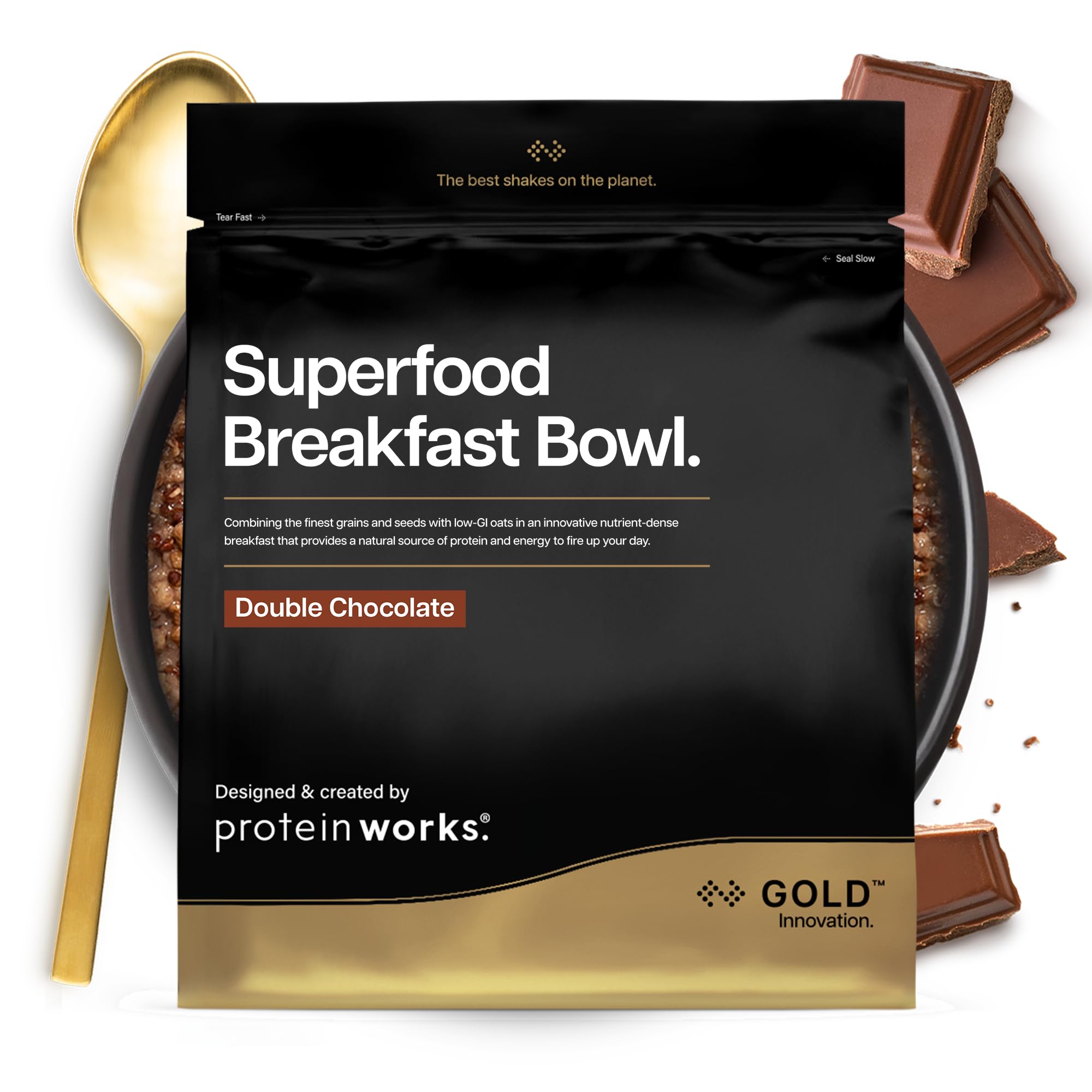 Protein Works | Superfood Breakfast Bowl - GOLD Innovation, Award-Winning Protein Cereal, High Protein Breakfast, Grains, Seeds, Oats, High Fibre, Double Chocolate, 20 Servings, 1.2kg