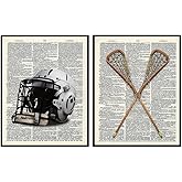 Lacrosse Wall Decor, Lacrosse Poster, Lacrosse Decorations - 8x10 Dictionary Wall Art Photo for Boys Bedroom or Kids Room Decor - Gift for LAX, Sports Fan - Vintage Lacrosse Sticks, Helmet Print