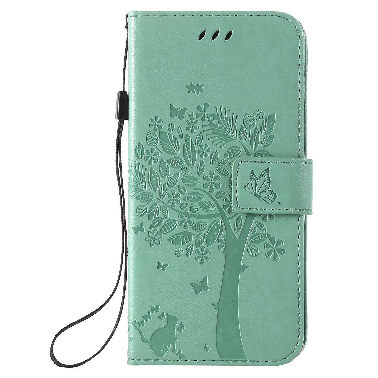 Huzhide Nokia 1.3 Phone Case Shockproof Flip Folio PU Leather Wallet Cover Cat & Tree Embossed Soft TPU Bumper Slim Shell Protective Case for Nokia 1.3 with Magnetic Closure Stand Card Holder - Green