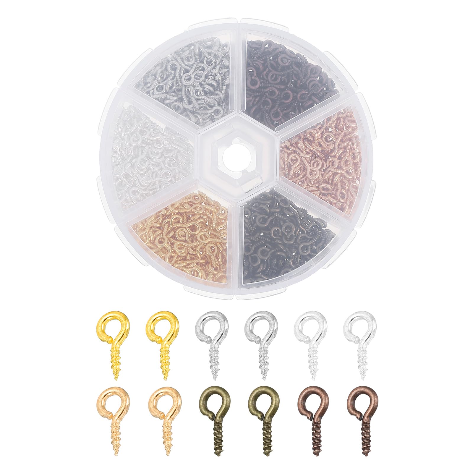 PATIKIL 5x10mm Screw Eye Pins Set, 600Pcs Metal Threaded Eye Pin Clasp Hooks Mini Hoop Peg for Jewelry Making Cork Top Bottles DIY Crafts, Multicolored