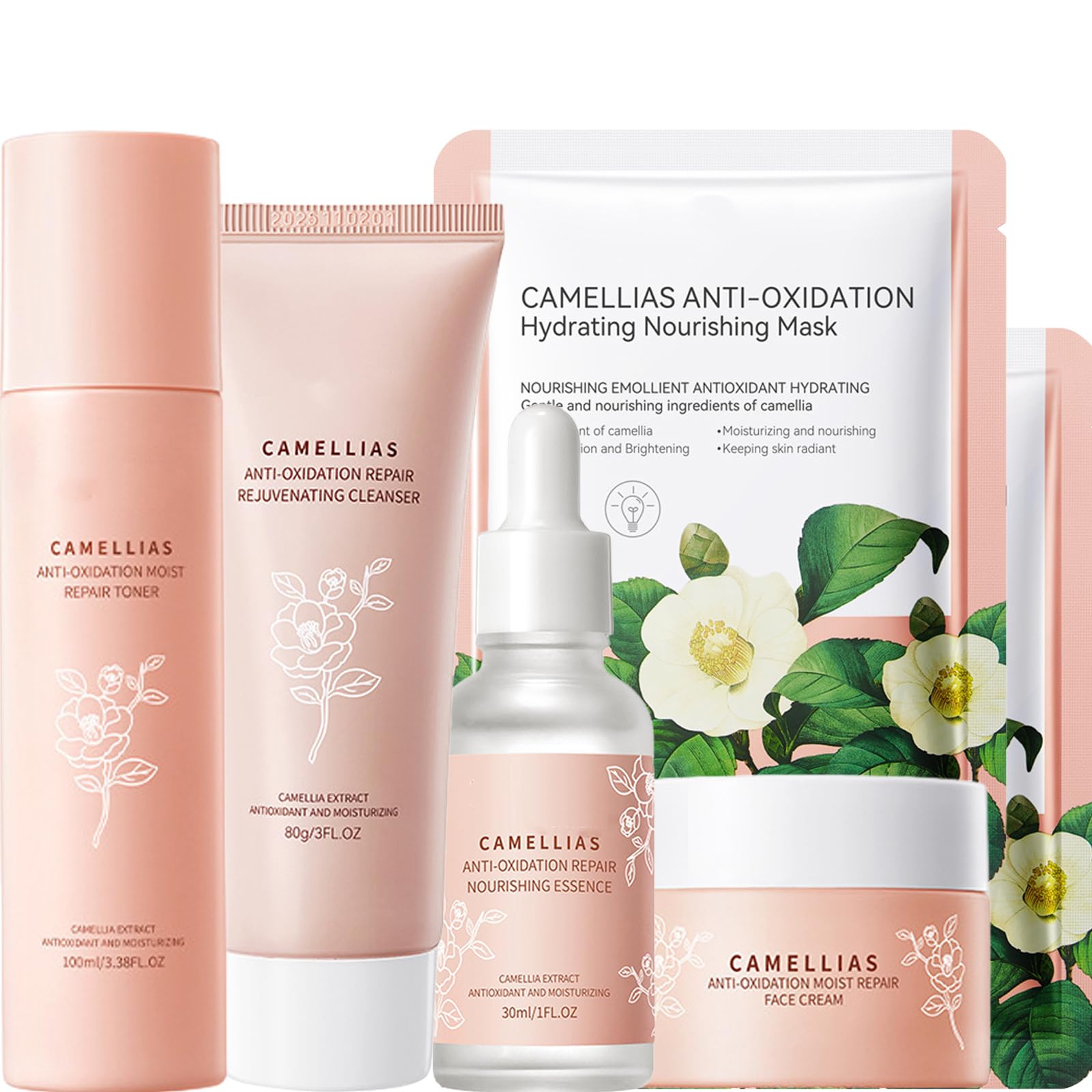 Skincare Gift Set For Teenage Girls - Camellia Extract Skin Care Sets & Kits With Cleanser-Serum-Toner-Cream-Facial Kit, Facial Care Sets&Kits for Pores,Blackheads,Hydrate Moisturize Skin(6PCS)