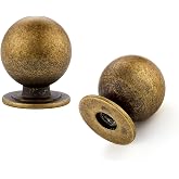 Antique Brass Cabinet Knobs, 12 Pack Round Dresser Knobs 0.95" Diameter | Ball Knob Shape, Dresser Hardware Restyle, For Kitchen Cabinets, Drawers, Cupboards, Wardrobes, Home Use