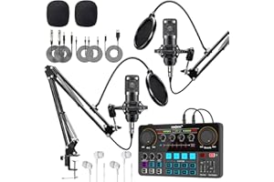 Redyyds SIBORIE-H500+BM800 Podcast Equipment Bundle for 2-Includes All-in-one Audio Interface with Premium Mic Preamp, XLR Condenser Microphone, and 3.5MM Mic for Podcast Recording, Streaming, DJ