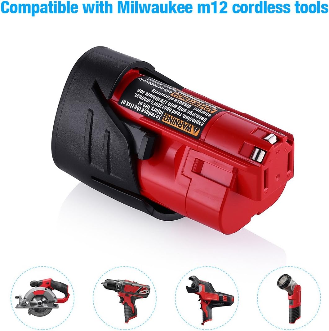 Powerextra 2 Pack 12V 3000mAh Lithium-ion Replacement Battery Compatible with Milwaukee M12 48-11-2411 48-11-2420 48-11-2401 48-11-2402 48-11-2401 12-Volt M12 Cordless Tools - - 