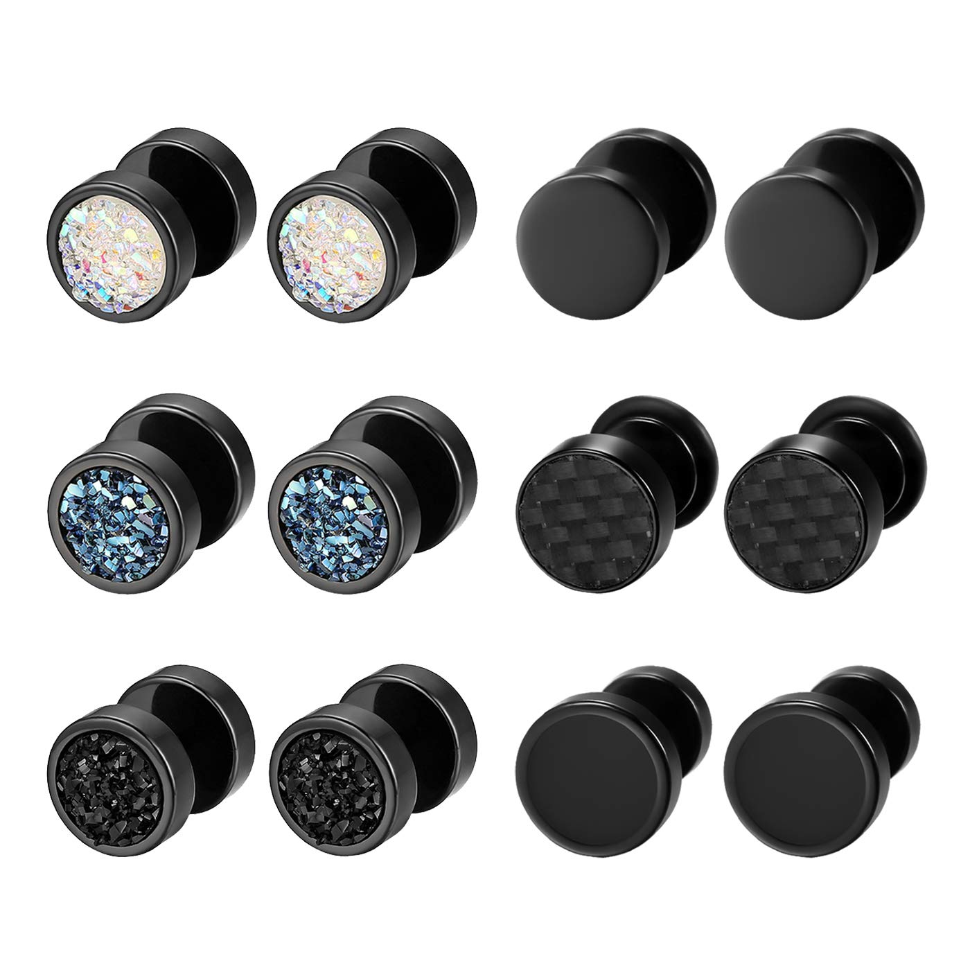 Aroncent Stud Earrings Set Dumbbell Ear Piercing Turquoise Ear Earrings Stainless Steel Earrings Classic Round Design Unisex 6 Pairs — image 1