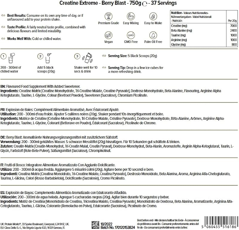 Creatina Extrema | Creatina Premium | Sabor Explosão de Frutos Silvestres, 750 g