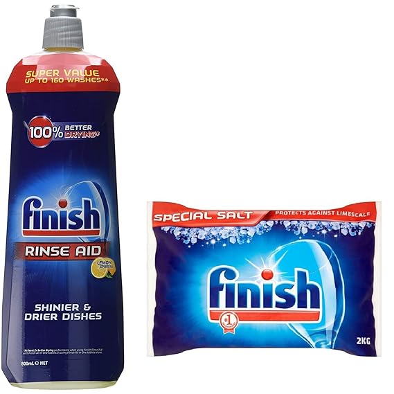 Finish Dishwasher Rinse aid Lemon 800ml & Dishwasher Salt 2kg Amazon