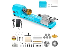 BERXOL Mini Wood Lathe Machine, 12V- 24VDC,7 Variabla Speeds 4000-9000 RPM, with Wood Lathe Milling Accessories, for Wood Polishing, Grinding, Cutting and Milling DIY (mini lathe)
