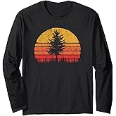 Retro Sun Minimalist Pine Tree Vintage Graphic Long Sleeve T-Shirt