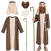 AOTHSO Boys Shepherd Costume Kids Saint Joseph Robe Biblical Outfits for Easter Halloween Christmas Nativity Play