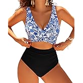 GPAPENT One Piece Swimsuit Women V Neck Cross Front Cut Out Printed Color Block Ruched High Waisted Bathing Suits Swimwear