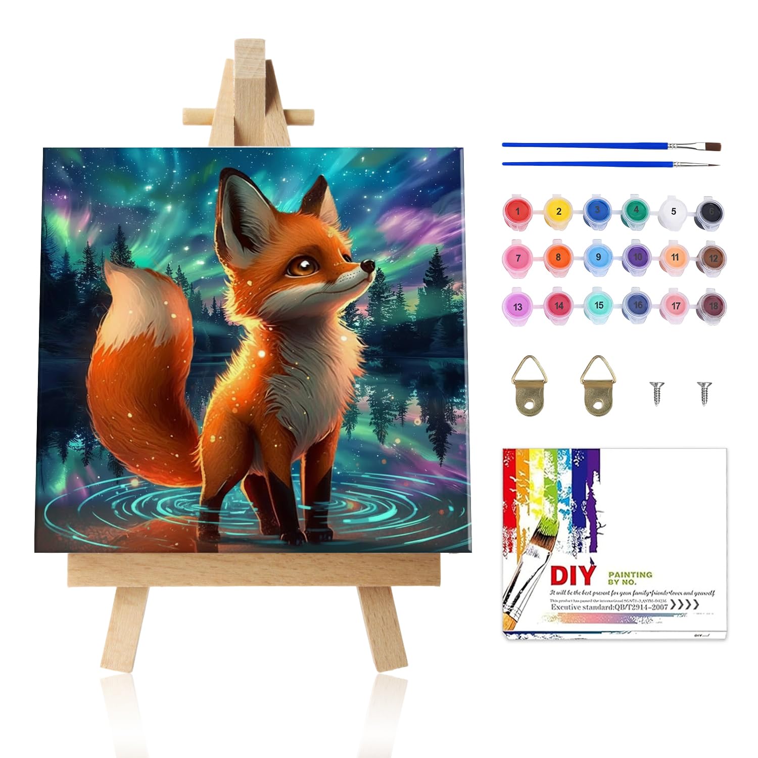 Yaostarart Fox Paint by Numbers for Children with Frame and Wooden Easel,Paint by Numbers for Kids 6-12,Fox Painting by Numbers for Kids,Easy Painting Kits for Home Decor and Gifts 8x8in