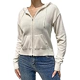 Aopwsrlyi Women's Crop Zip Up Hoodie Long Sleeve Ribbed Knit Sweatshirt Teen Girls Preppy Clothes Y2K Aesthetic Jacket