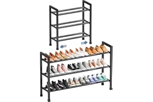 Mavivegue 19“- 43” Adjustable Shoe Rack, 3 Adjustable Length, 3 Tier Expandable Shoe Rack for Closet, Entryway, Shoe Shelf, Black