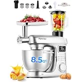 Flyseago Stand Mixer 8-IN-1 8.5Qt 2000W 6 Speed Multifunction Fermentation | Electric Kitchen Mixer Tilt-Head with Stainless Steel Bowl, 1.5L Glass Jar Meat Grinder Dough Hook Whisk Pasta Attachment