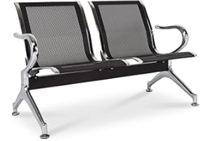 Kinsuite Airport Reception Bench - 2 Seat Guest Chairs with Arms for Office, Bank, Hospital - Black